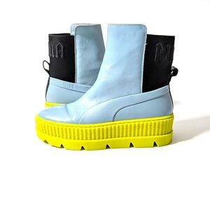 PUMA Fenty by Rihanna Chelsea Combat Womens Boots Ankle Blue Neon Yellow Sz 7.5
